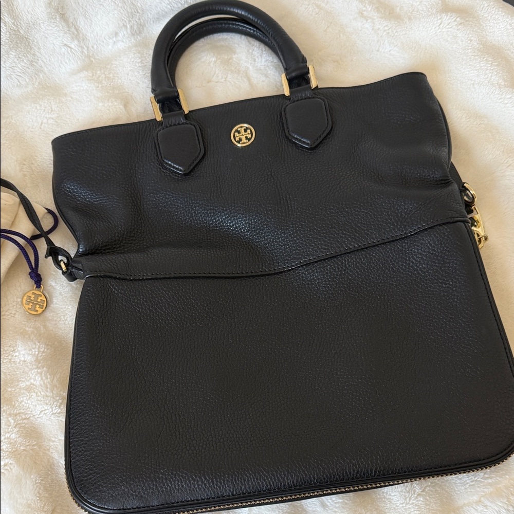 Tory Burch Fleming Pebbled Black Leather Satchel - Picture 3 of 10